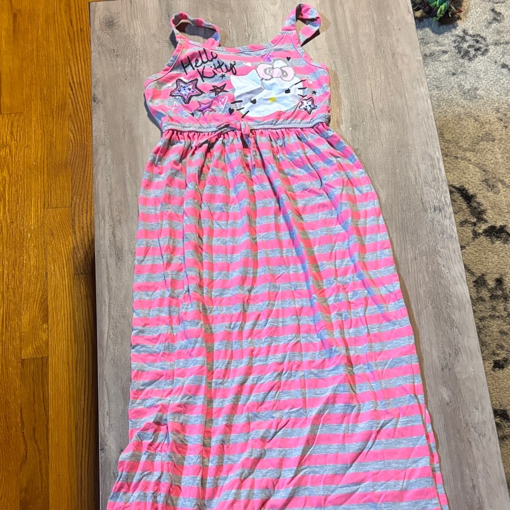 Hello Kitty Pink and Gray Striped Casual Dress